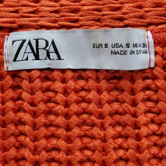 Zara Cropped Orange Knit Sleeveless 3 Button Vest / Cardigan Size S - Picture 6 of 11